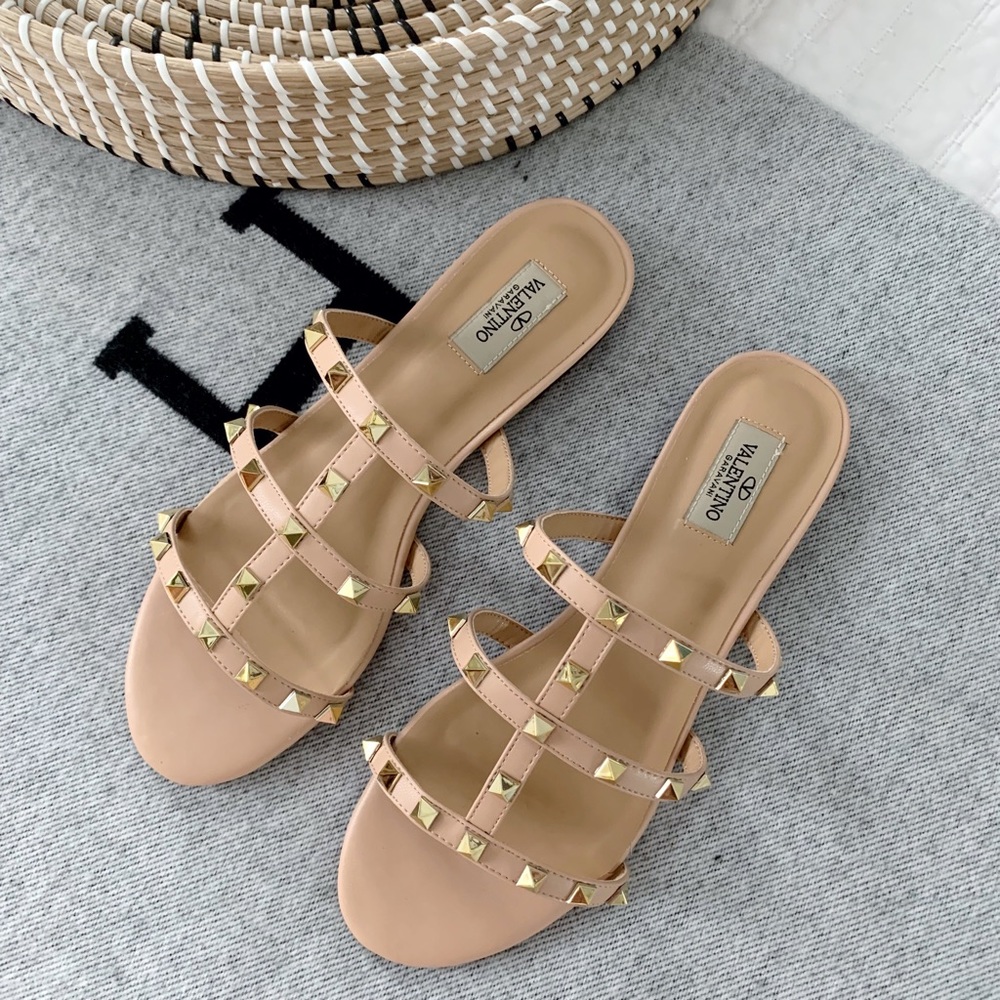 Rockstud Caged Nude Flat Slide Sandals